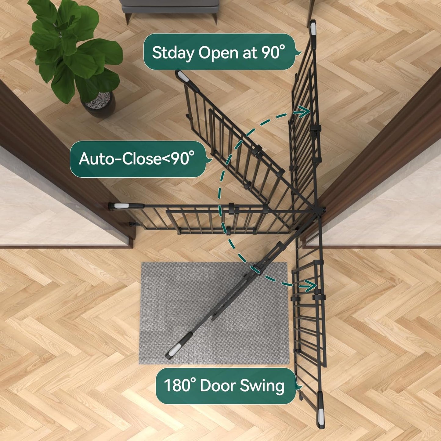 Babelio 31.5-55" No Bottom Bar Baby Gate Extra Wide, 2-in-1 Auto Close Dog Gate for The House, Stairs and Doorways, with Large Walk Thru Door, Black