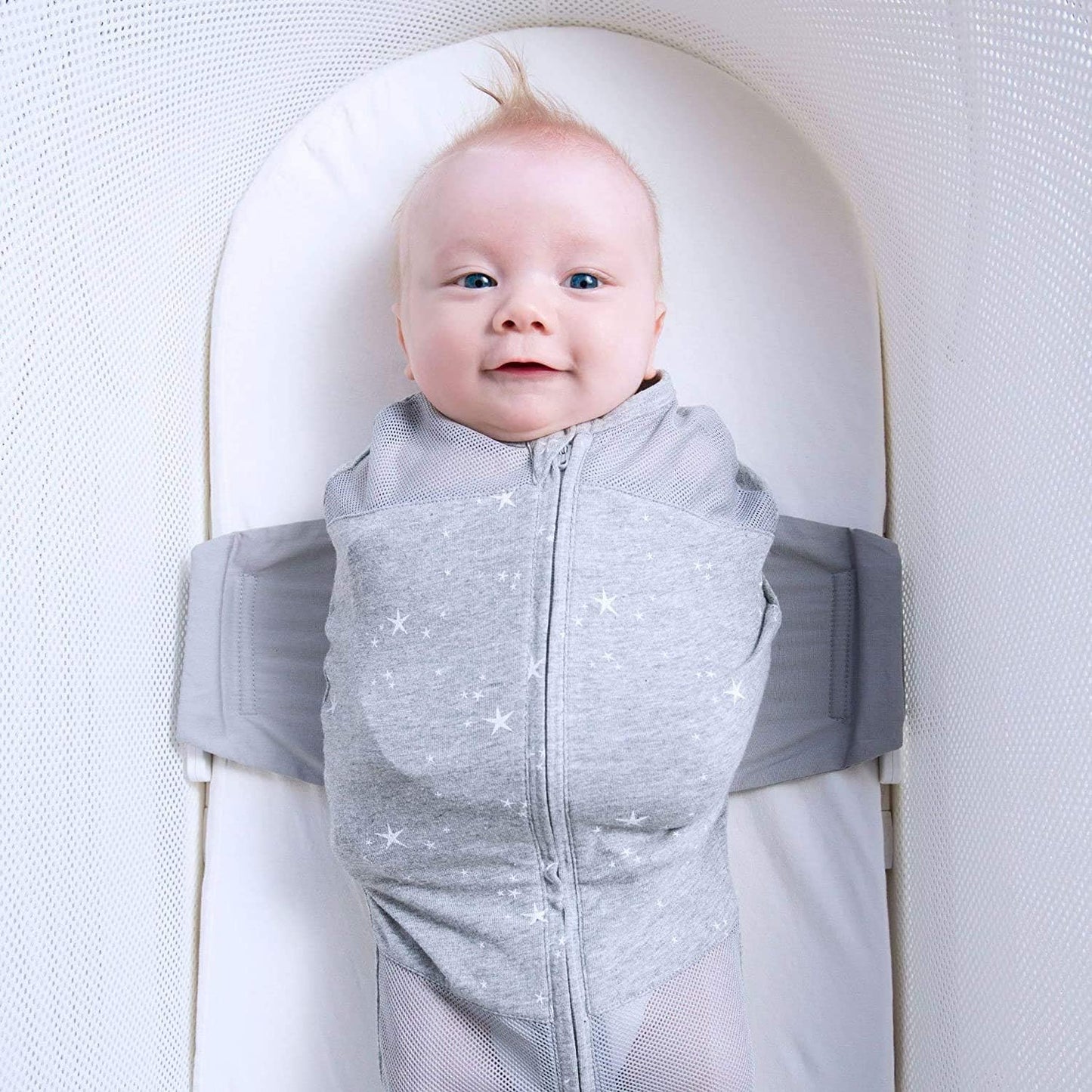Happiest Baby SNOO Sleep Sack - 100% Organic Cotton Baby Swaddle Blanket - Doctor Designed Promotes Healthy Hip Development - 3-Pack Bundle (Ivory Planets, S, M, L)