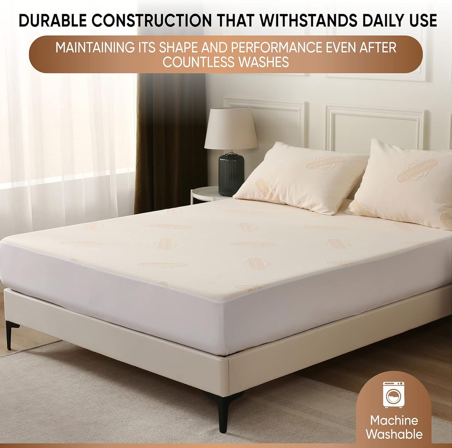 Waterproof Organic Mattress Protector King - Organic Cotton Breathable Mattress Pad Cover - 200 GSM Comfort - Deep Pocket - Fitted Comfort