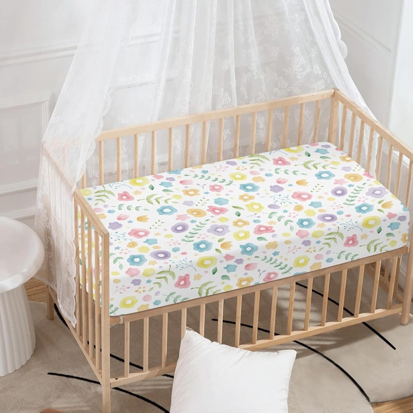 Pastel Flower Fitted Crib Sheet Floral Baby Crib Sheet Fit Standard Crib and Toddler Mattress,Crib Mattress Sheets for Boys Girls 28"x52"