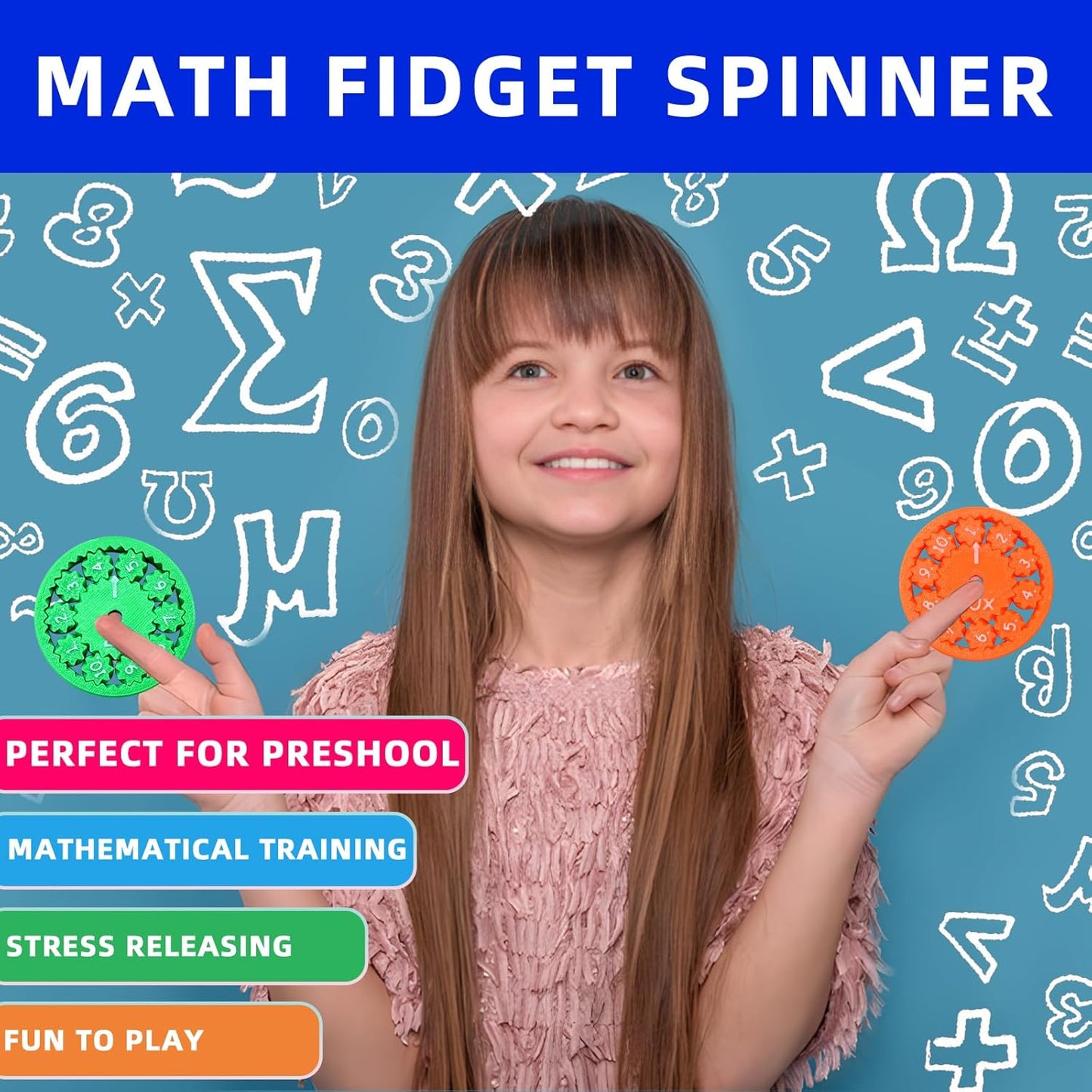 Math Fidget Spinners,Funny Educational Math Fact Tools,Math Learning & Education Toys Game,Creative Gift (18 PCS)