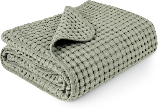Konssy Waffle Baby Blanket - Soft & Cozy Nursery Swaddle Blanket, Lightweight Toddler Throw for Boys & Girls, Ideal for Wrapping(Amy Green)