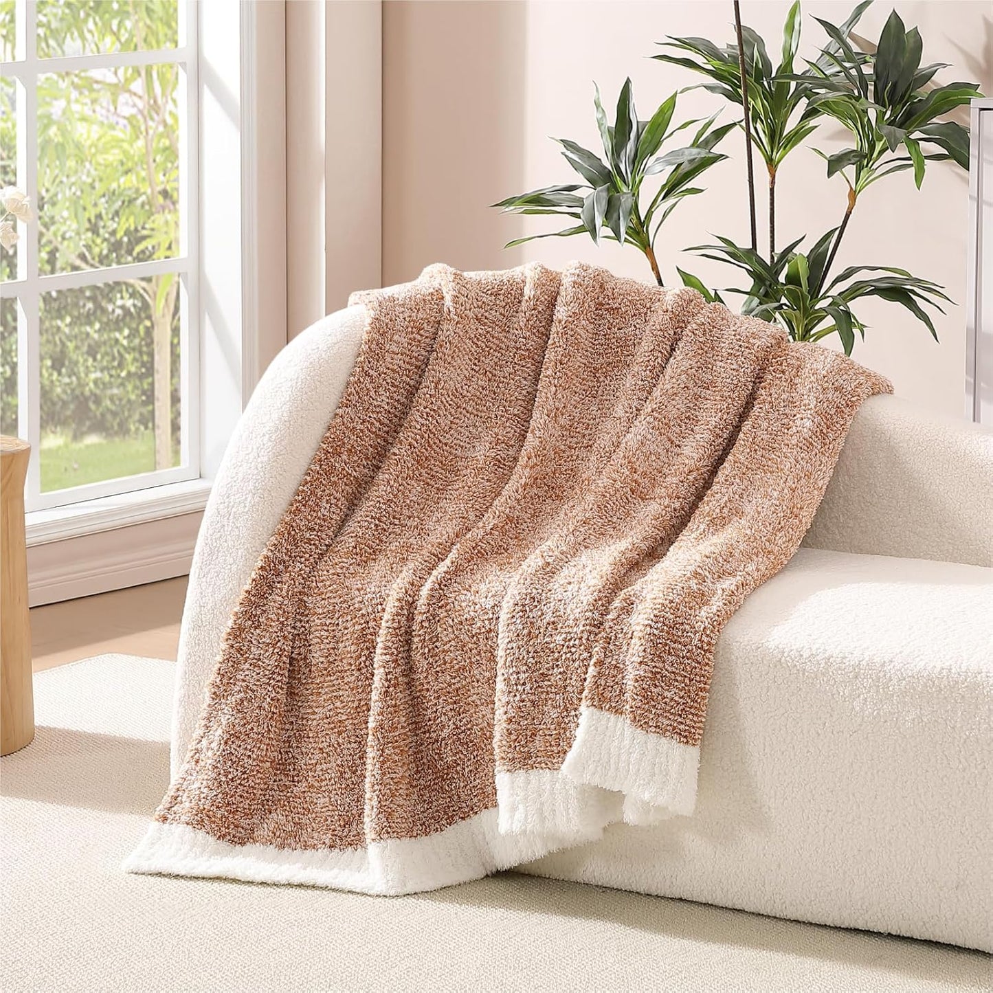 WRENSONGE Throw Blanket Cationic Dyeing Burnt Orange Soft Cozy Fluffy Warm Hand Made Weave Throw Blankets for Couch, Sofa, Chair, Bed, Camping, Picnic, Travel Lightweight Bed Blanket - 60"*80"