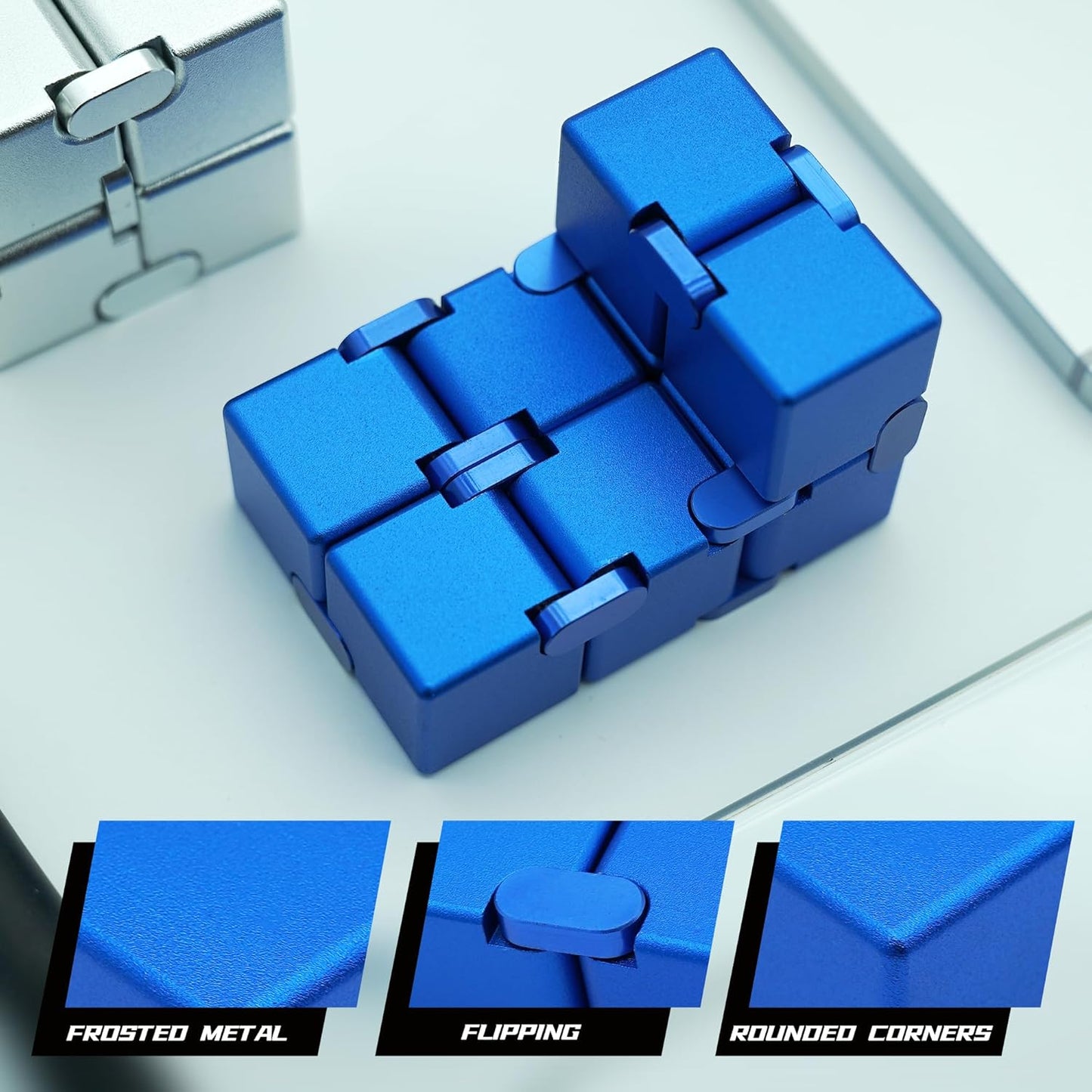 Infinity Cube, Fidget Toys Metal, ADHD Desk Toys for Anxiety, Sensory Items for Adults, Cool Gadgets for Kids Party Favors, Stocking Stuffers (Blue)