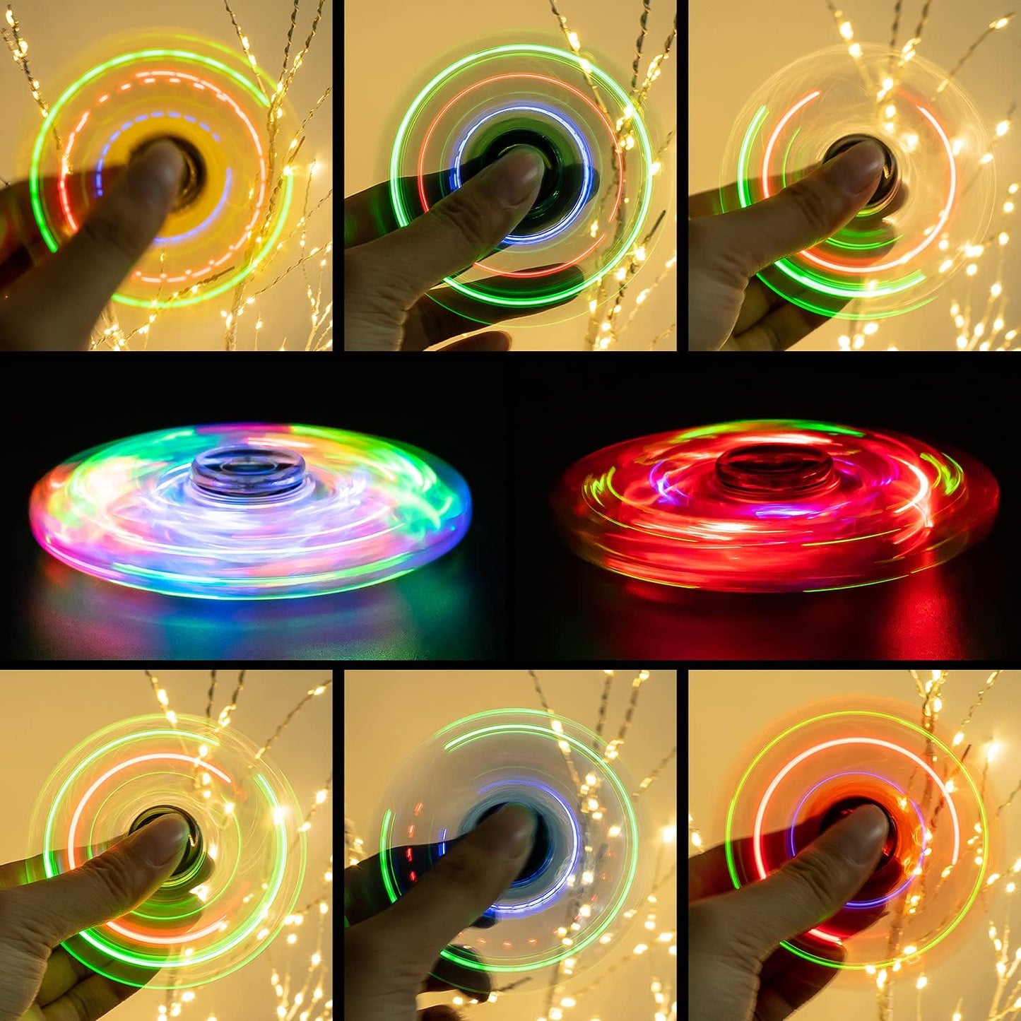 FIGROL 2 Pack Fidget Spinners｜LED Light Up Crystal Fidget Spinners for Children｜Glow in The dark Goodie Bag Stuffers Classroom Prizes Return Gifts
