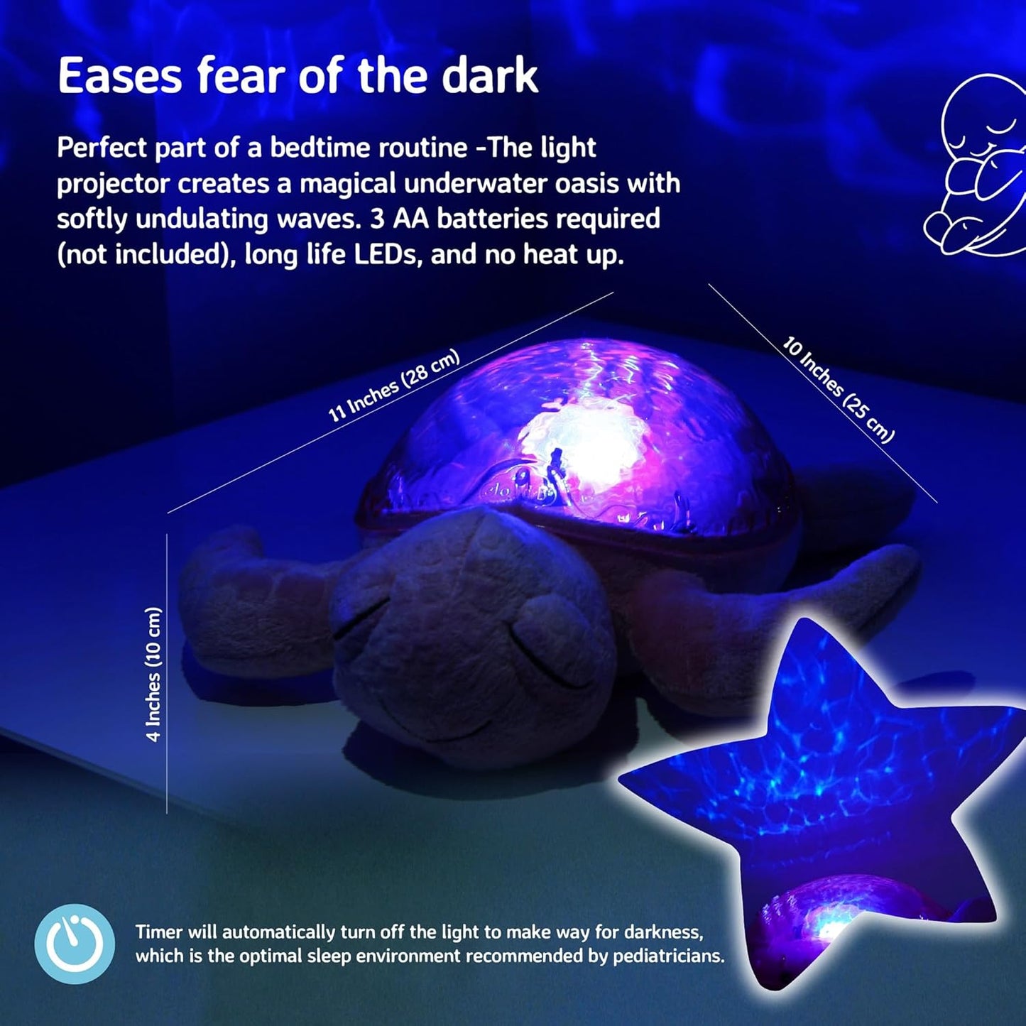 Cloud b Ocean Projector Nightlight with White Noise Soothing Sounds | Adjustable Settings and Auto-Shutoff | Tranquil Turtle - Pink