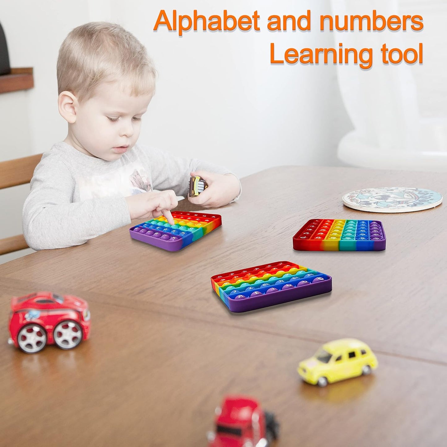 Alphabet Pop Fidget Toy Letters ABC Numbers Learning and Educational Toys Square Sensory Toys Popper Games Gifts for Kids 4 Packs Double Side Macaron(2 Alphabet Numbers and 2 Uppercase Lowercase)