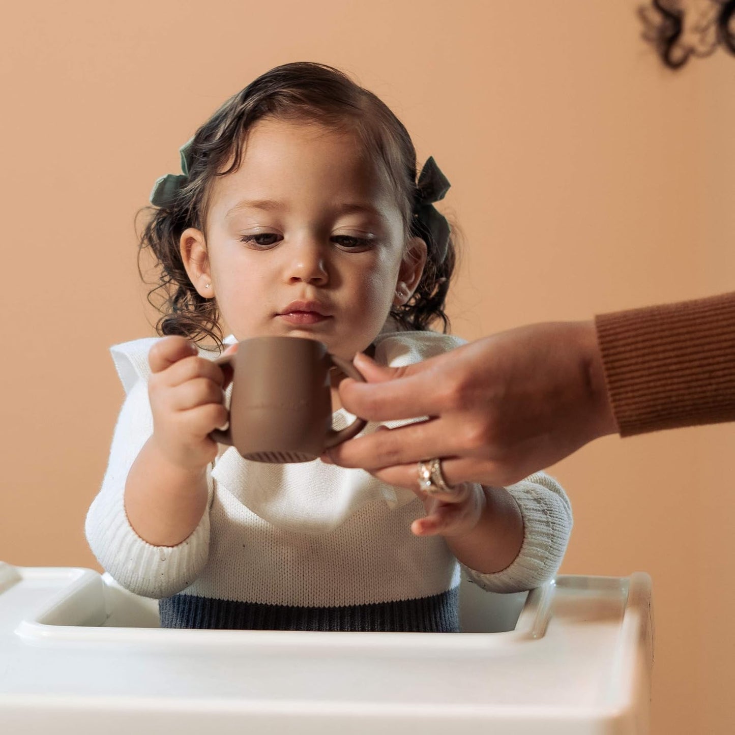| Teenie Tiny™ Silicone Developmental Baby-Led Weaning Drinking Cups (2 pack) (Warm Taupe and Mauve)