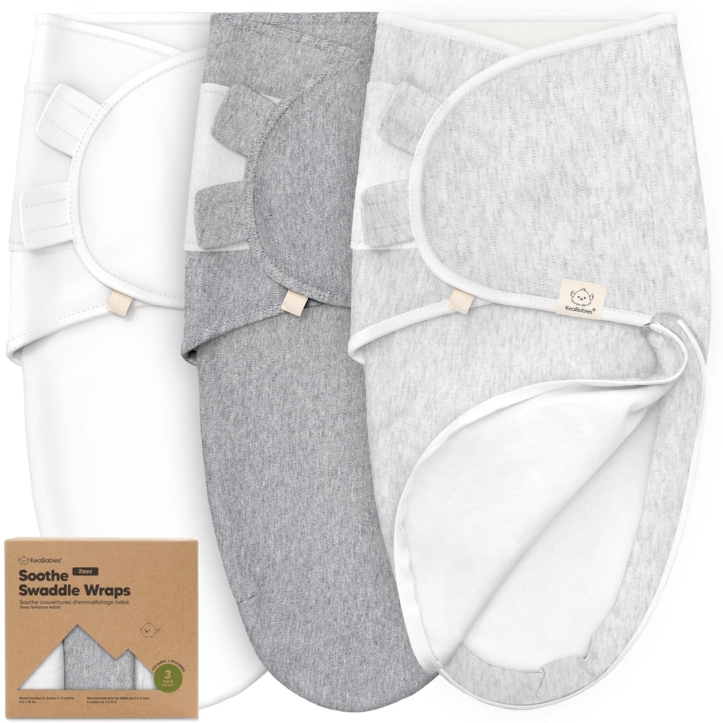 Baby Swaddle Sleep Sacks with Zipper - 3-Pack Swaddles for Newborns 0-3 Months, Infant, Baby Girls, Boys, Soft & Durable Newborn Sleep Sack, Easy Diaper Change Swaddling Blanket (Cloud)