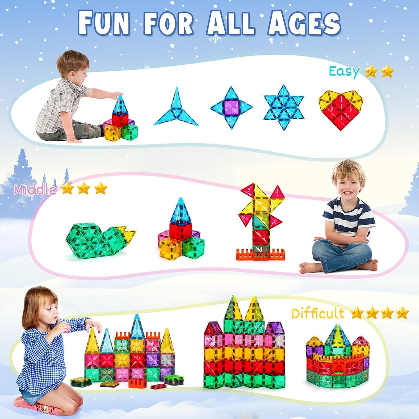 Magnet Tiles, 60PCS Magnetic Building Blocks, Magnetic Tiles, Square Building Castle, Preschool Toys, STEM Stacking Construction Toys for Boys Girls