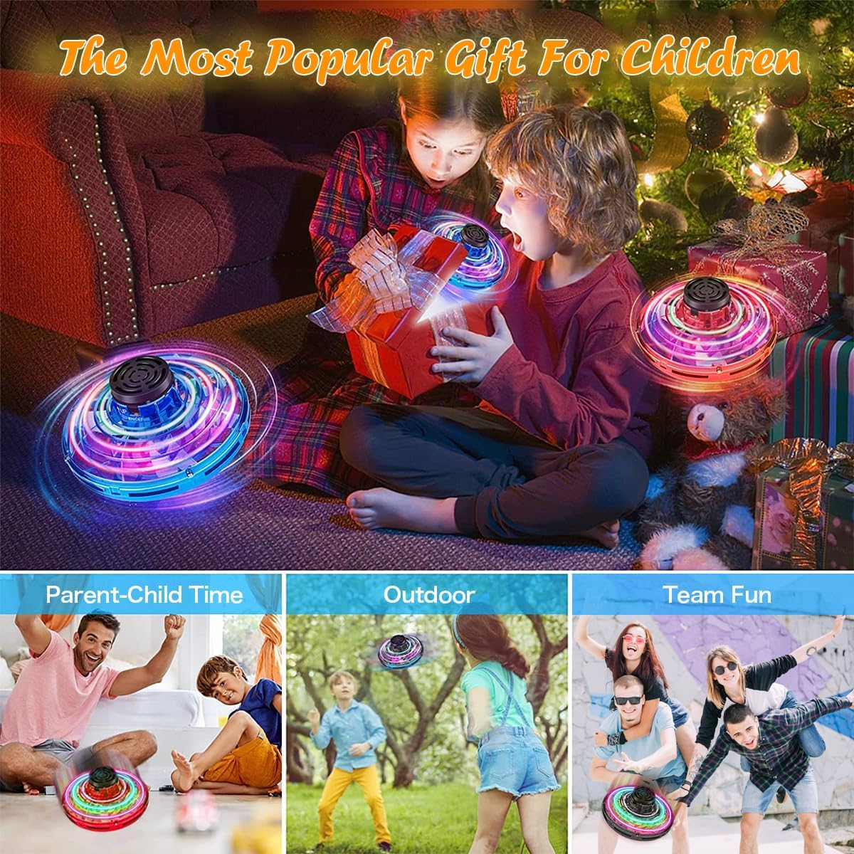 Flying I Fly Spinner, Fidget Spinner Flying Toys, Mini Fly UFO Hand Controlled Boomerang Drone, Cool Stuff Gadgets Gifts for Kids Boys Girls Teens 8 9 10+ Year Old Indoor Outdoor (Black)