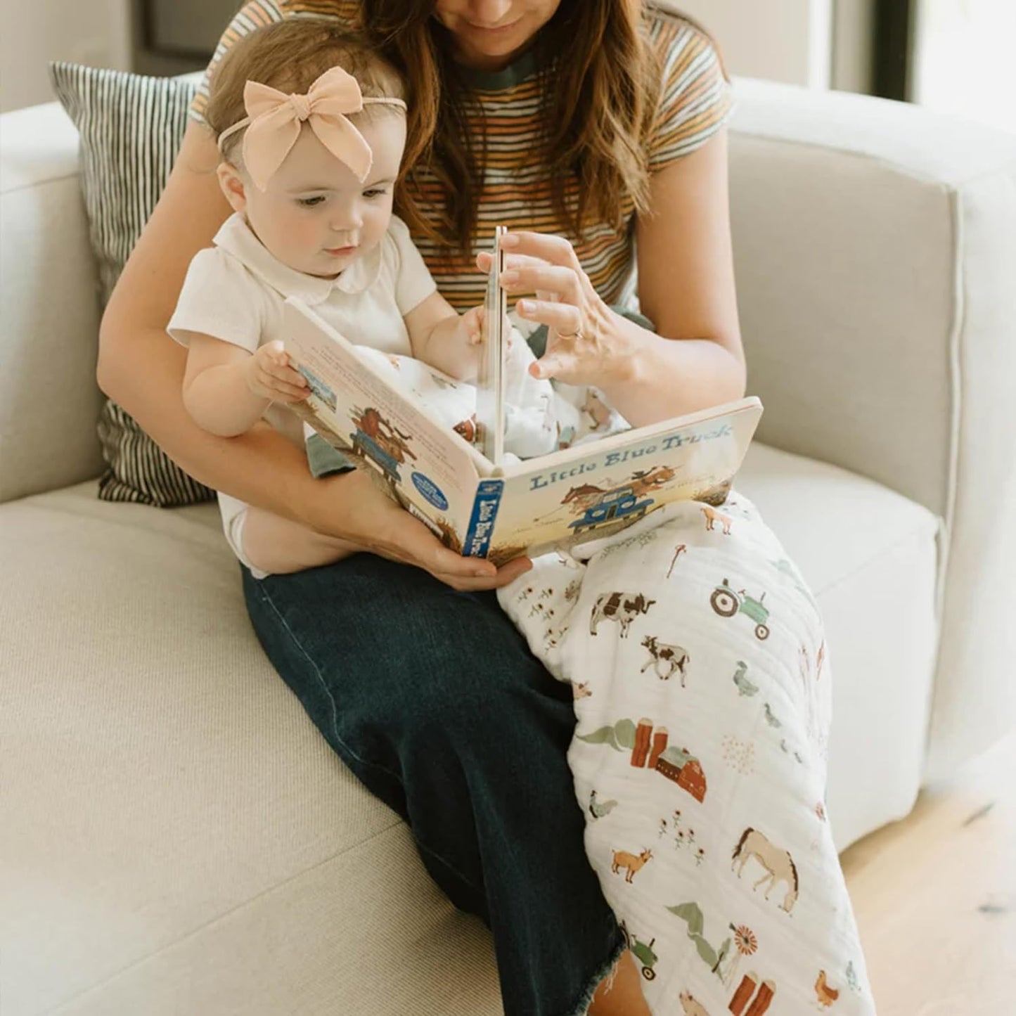 Little Unicorn Newborn Receiving Quilt | Ultra- Soft, Multi-Layered Muslin Fabric | Gift for Newborns & on-The-go (Farmyard)