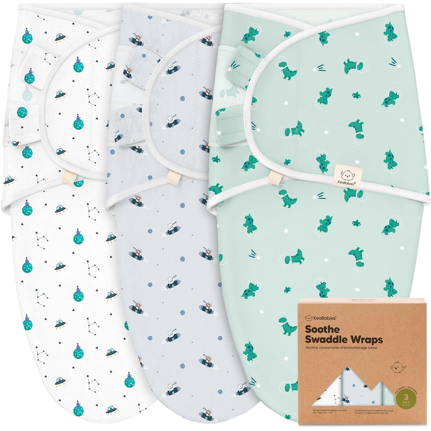 3-Pack Organic Baby Swaddle Sleep Sacks - Swaddles for Newborns, Infant 0-3 Months, Baby Girls, Boys, Soft & Snug Newborn Sleep Sack, Nursery Swaddling Blankets (Space Quest)