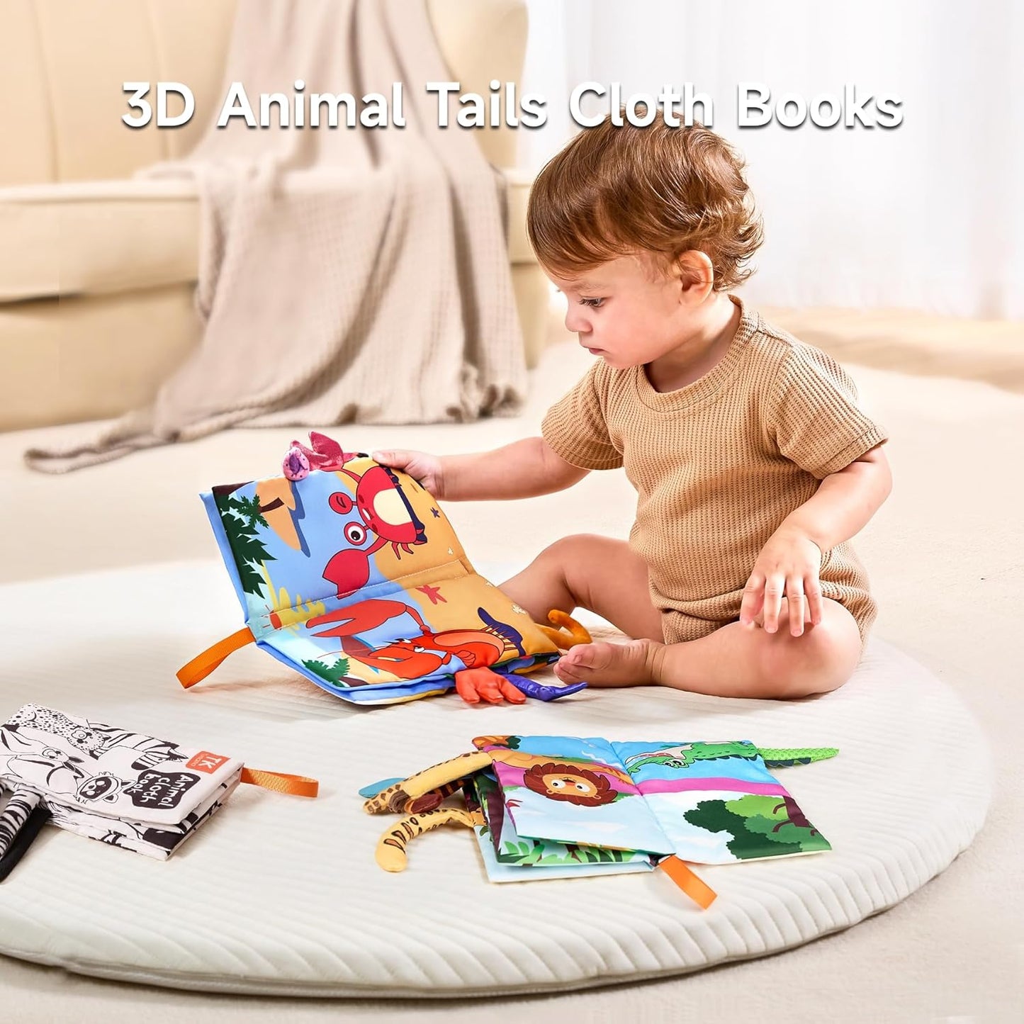 TUMAMA TK 3PCS Baby Books 0-6 Months, Soft Cloth Books for Babies Infants Toddler, Touch and Feel Crinkle Cloth Books 6 to 12 Months, Early Development Interactive Toys Gifts for Boys Girls