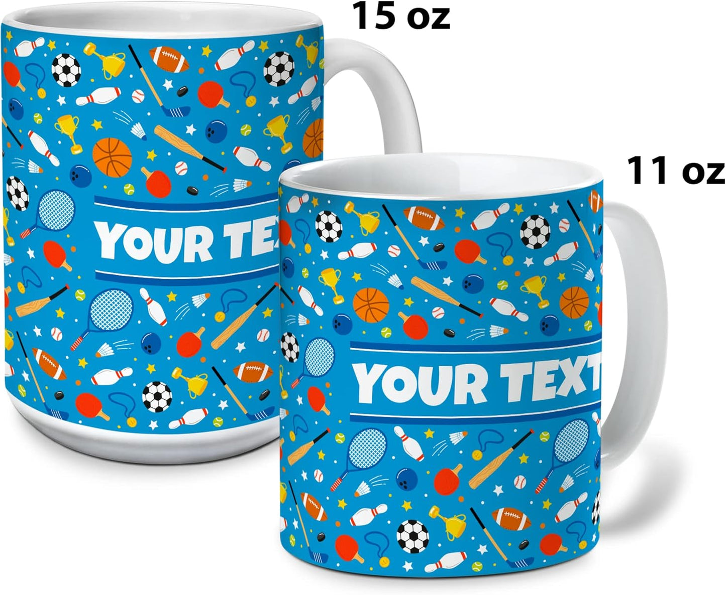 Personalized Mug for Kids - Sports - Custom Name/Text, Ceramic Hot Chocolate/Cocoa/Coffee Cup for Boys/Girls, Birthday/Christmas/Holiday Gift - 11 oz, Navy Blue Handle