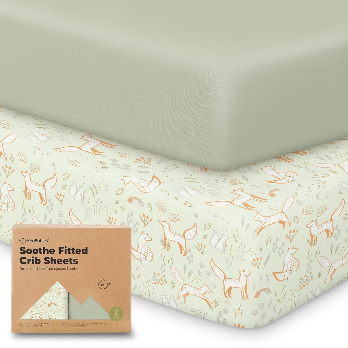 KeaBabies 2-Pack Organic Crib Sheets for Boys, Girls - 52x28 Fitted Crib Mattress Sheet Neutral, Breathable Jersey Cotton Cover for Baby Bed, Toddler Mattress, Soft & Cute Prints (Foxtrot)