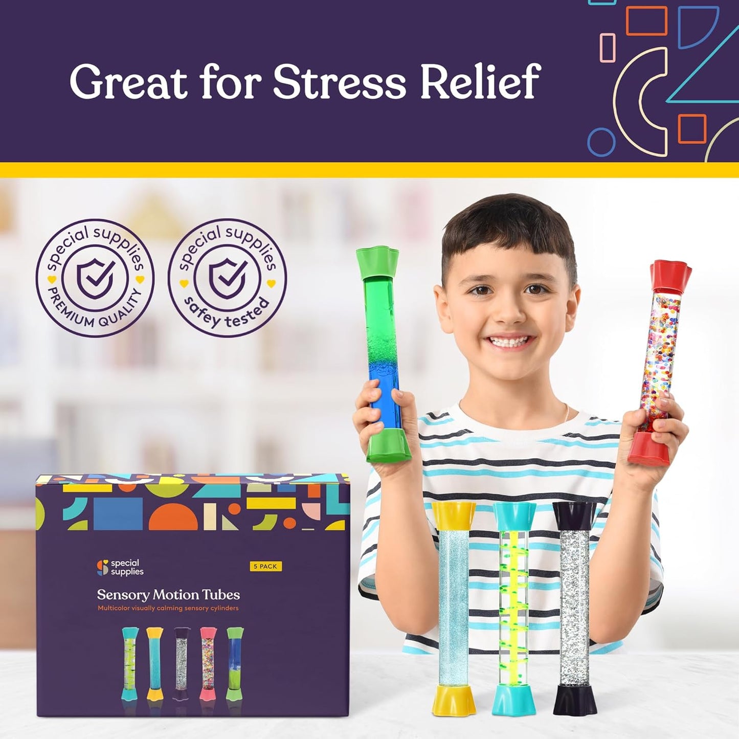 Special Supplies Liquid Motion Bubbler Toy Cool Tubes 5-Pack Colorful Hourglass Timer with Droplet Movement, Bedroom, Sensory Play, Cool Home or School