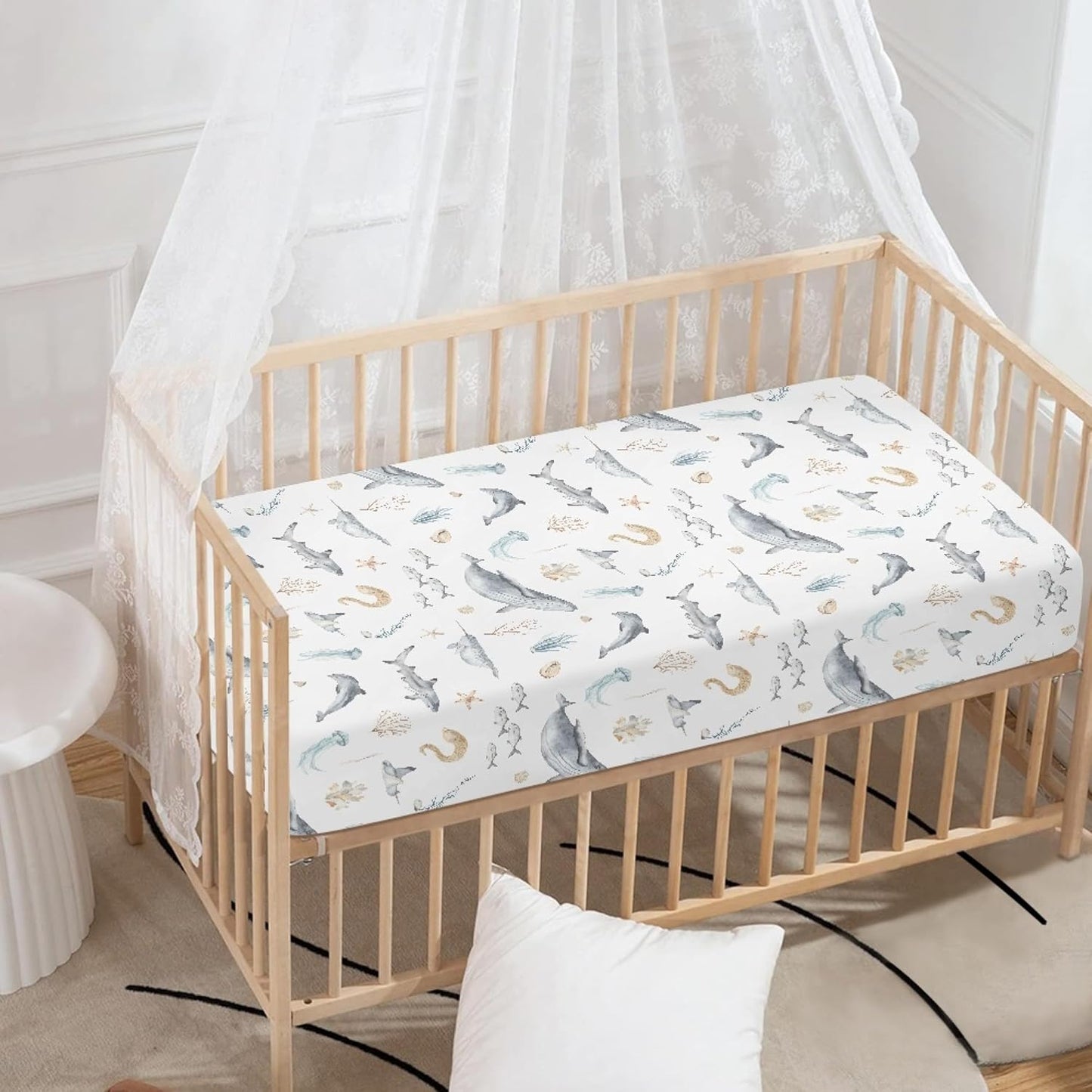 Underwater World Whale Fitted Crib Sheet Ocean Animals Baby Crib Sheet Fit Standard Crib and Toddler Mattress,Crib Mattress Sheets for Boys Girls 28"x52"