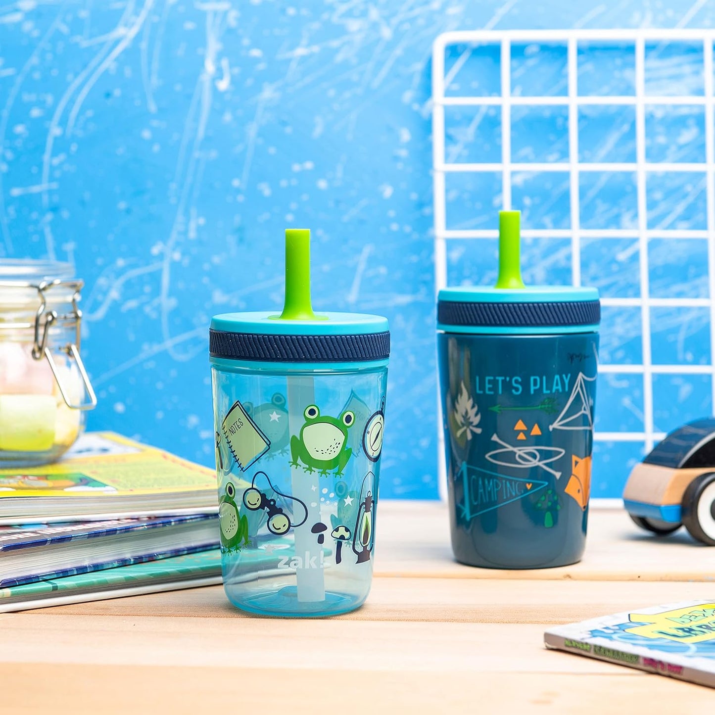 Zak Designs Campout and Camping Kelso Tumbler Set, Leak-Proof Screw-On Lid with Straw, Bundle for Kids Includes Plastic and Stainless Steel Cups with Bonus Sipper, 3pc Set, Non-BPA,15 fl oz