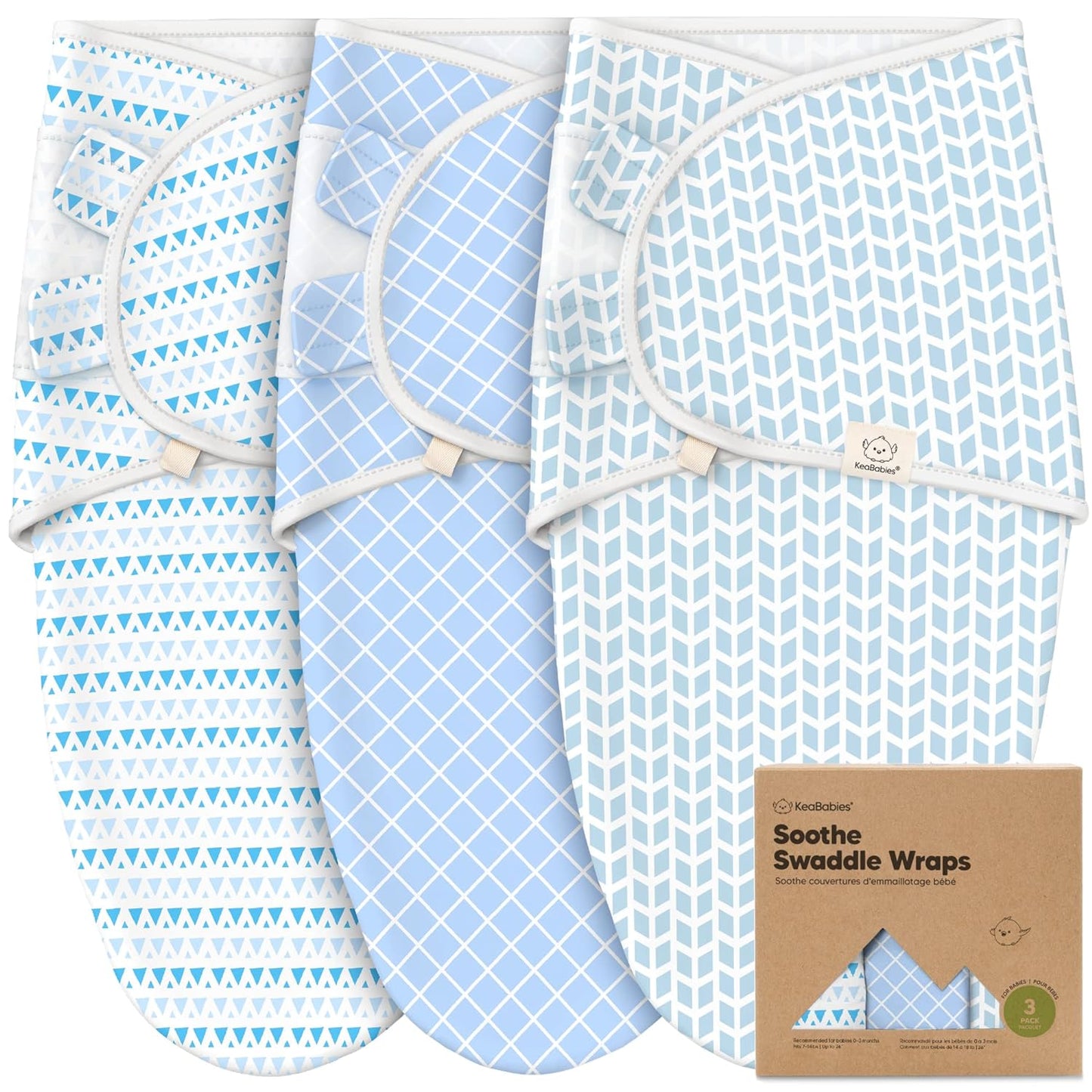 KeaBabies 3-Pack Organic Baby Swaddle Sleep Sacks - Swaddles for Newborns, Infant 0-3 Months, Baby Girls, Boys, Soft & Snug Newborn Sleep Sack, Nursery Swaddling Blankets (Storm)