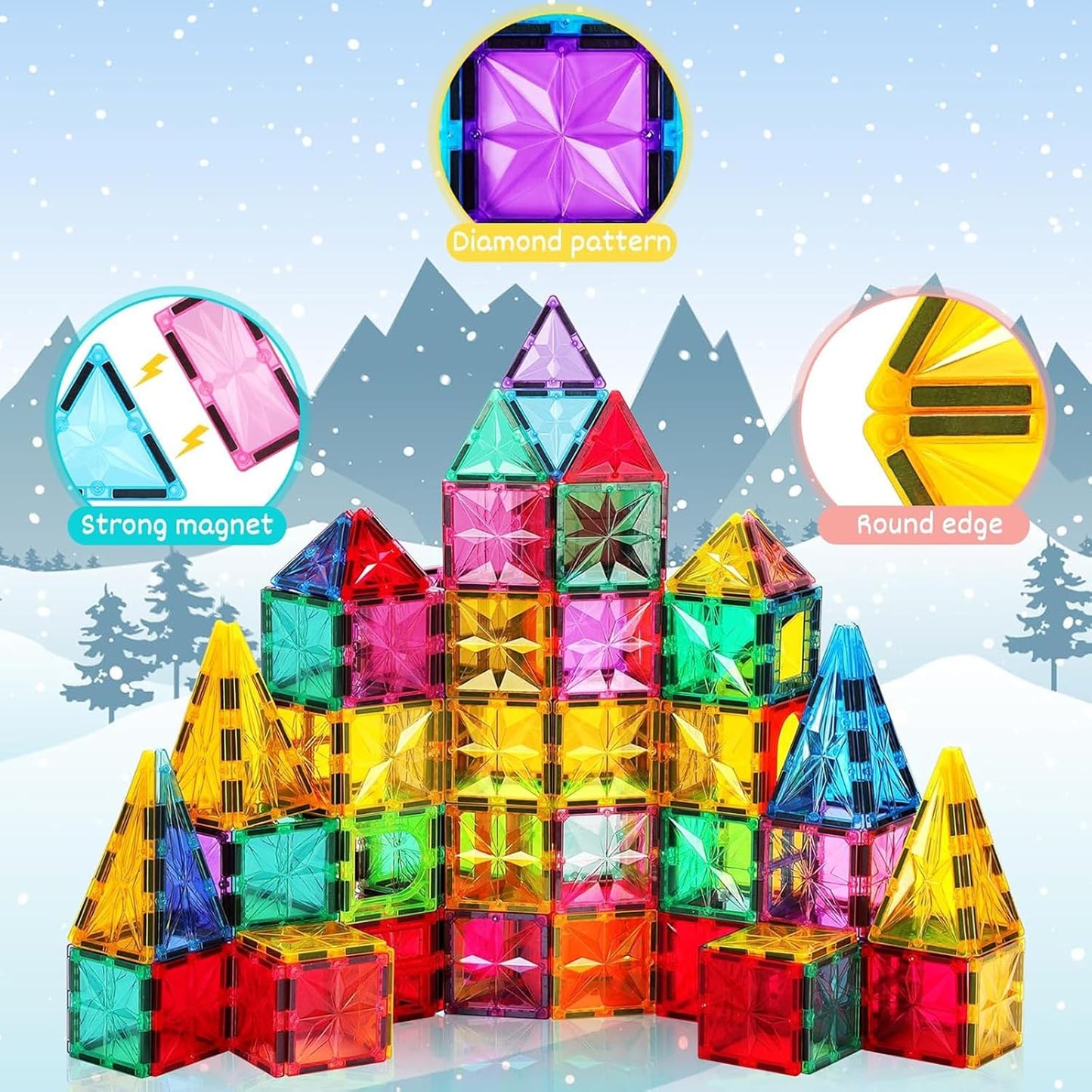 Magnetic Tiles,100PCS Star Magnetic Building Blocks Toy for Ages 3 4 5 6 7 8 9,Magnetic Tiles for Toddlers Gifts,Montessori Toys,STEM Toys Christmas Toy Gift for Kids Boys and Girls