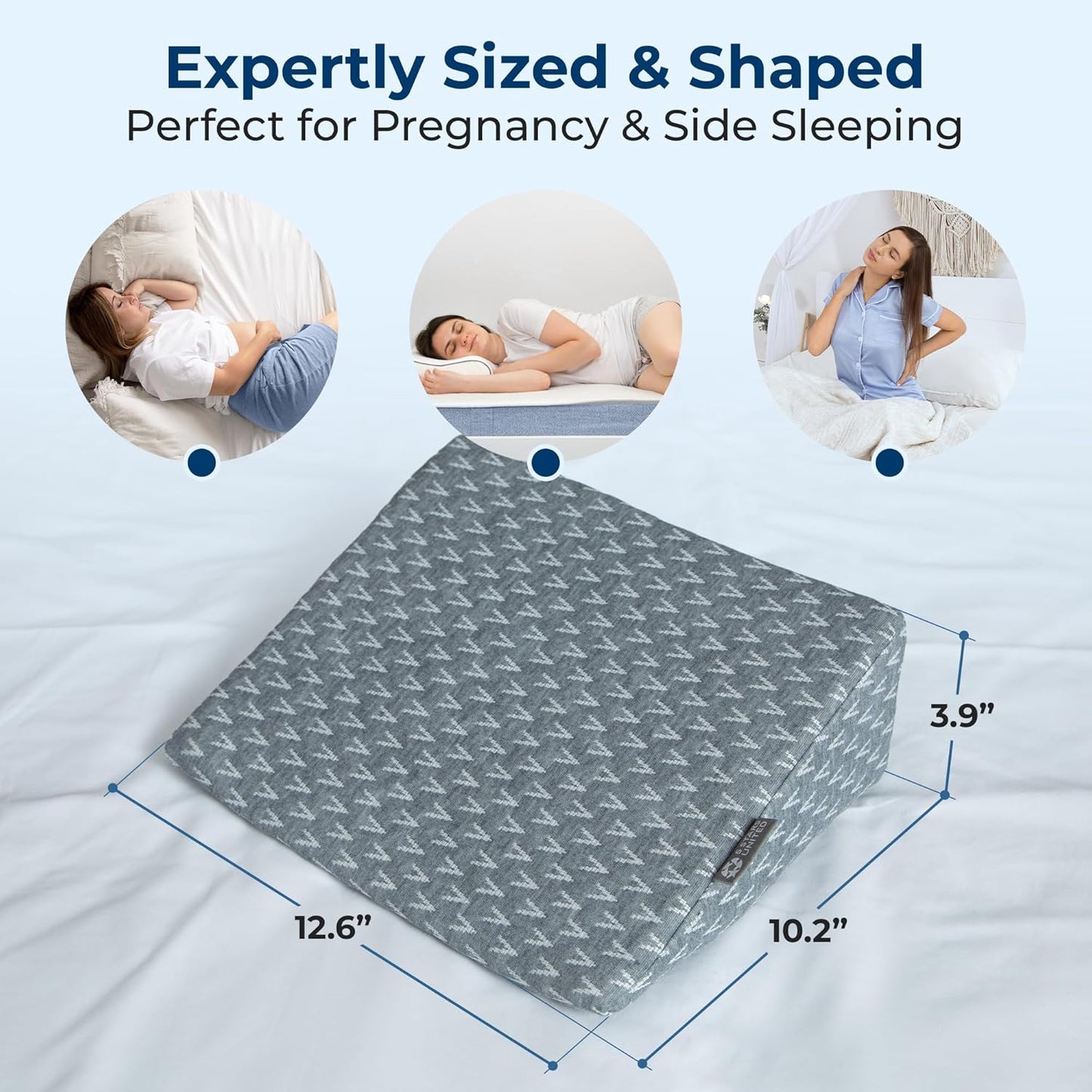 5 STARS UNITED Small Knee Pillow for Side Sleepers – Wedge Firm Foam Support for Belly, Back & Knees – Compact Maternity Cushion for Travel & Pregnancy Relief, Gray