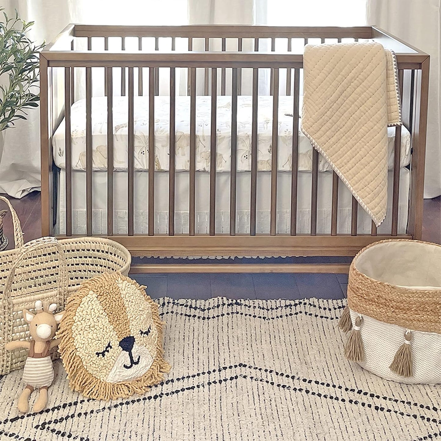 Crane Baby Safari Nursery Decor Crib Sheet, 100% Cotton Fitted Sheet for Standard Mattress 28in X 52in, Breathable Toddler Bed Sheet for Boys and Girls