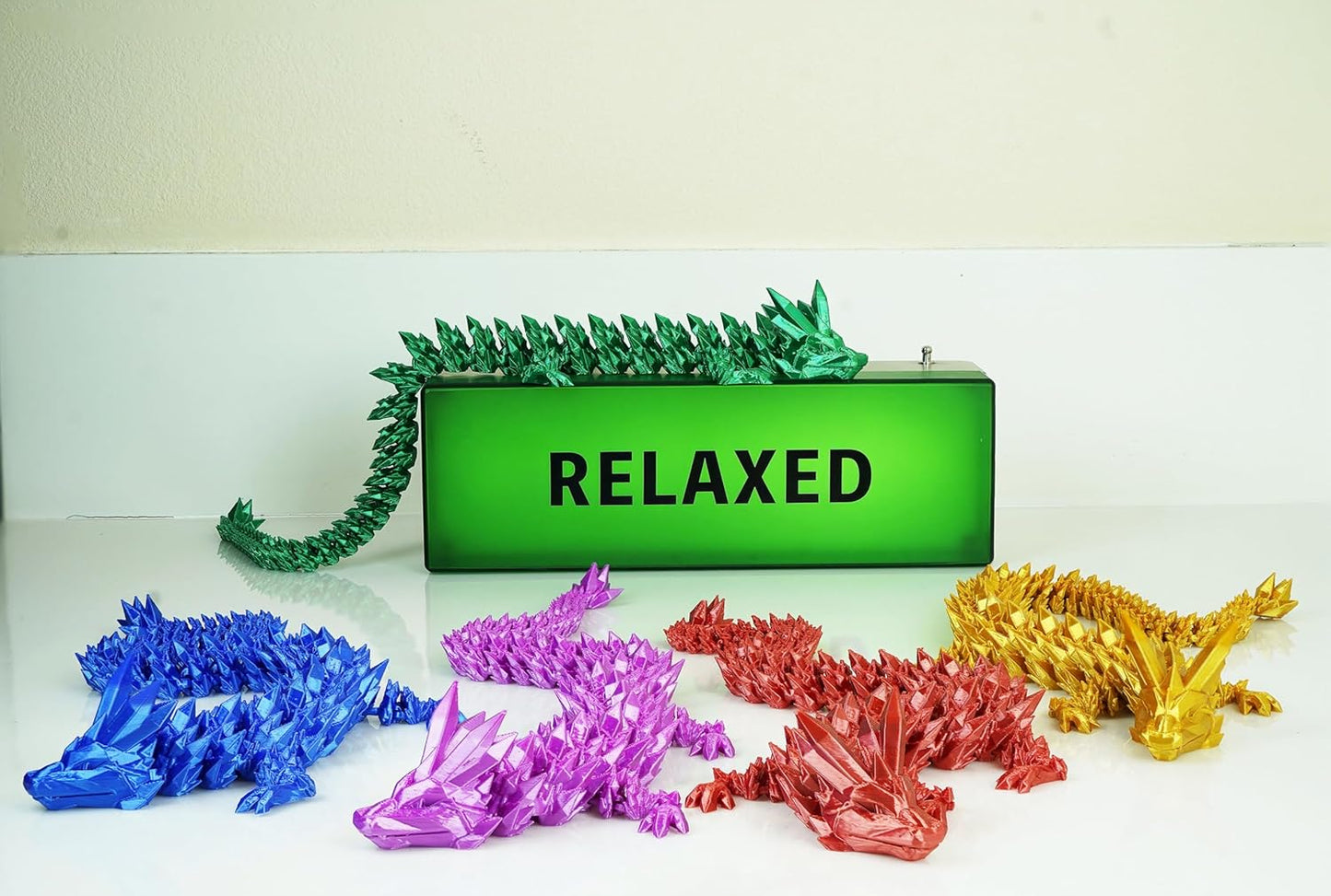 2PCS 16.5inches 3D Printed Dragon,Fidget Toy Dragon for Autism/ADHD, Executive Desk Toys,Home Office Decor (red/Purple)