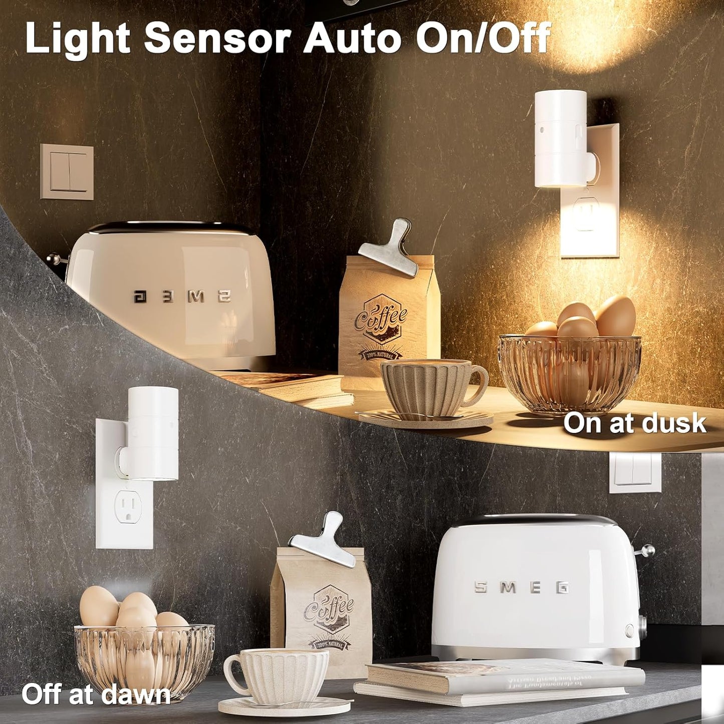 NIORSUN Dusk to Dawn Night Light Plug in,Bright Night Lights Plug Into Wall with 3 Light Modes,Ultra-Slim Design,0-100LM Dimmable Night Light for Hallway Bathroom Stairway Bedroom,White,8 Pack
