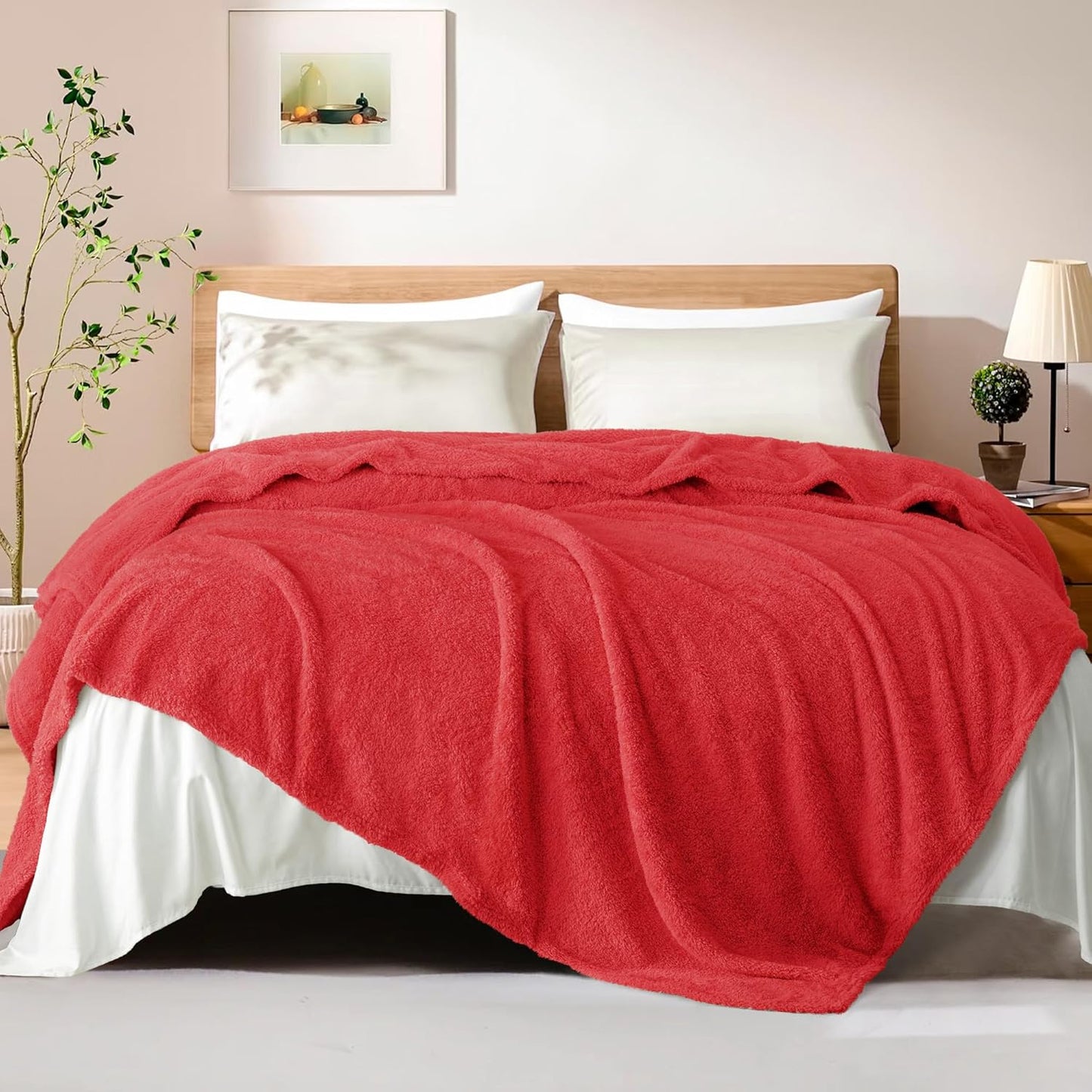 Exclusivo Mezcla Fleece Blanket for Couch, Soft and Cozy Queen Blankets for Women Men Girls Kids, Suitable for All Seasons, Red, 90x90 Inches