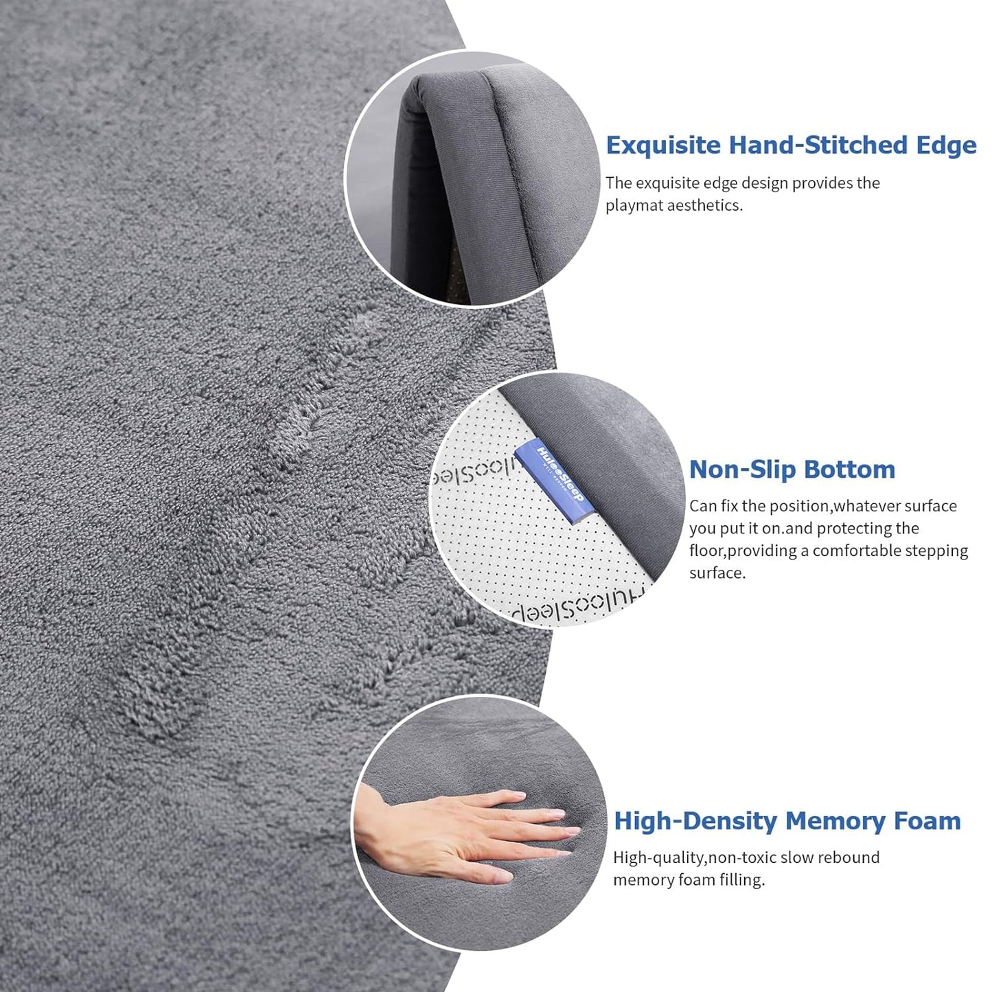 Baby Play Mat for Floor,1.3" Thick Memory foam Tummy Time Mat,Soft Coral Velvet Nursery Rug,Extra Large Non Slip Crawling Mats for Toddlers,Infants,kids,Yoga Mats & Tatami Style for Living Room(Dark Gray)