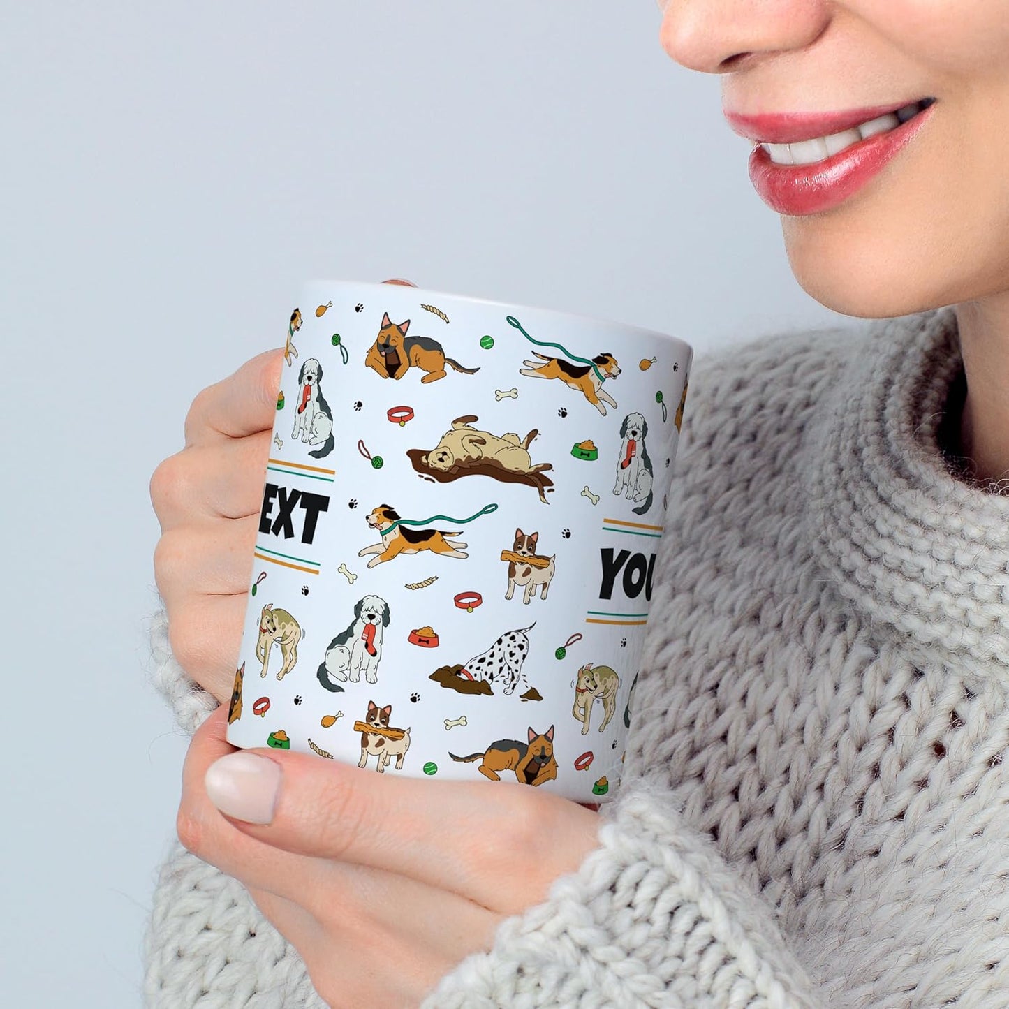Personalized Mug for Kids - Dogs - Custom Name/Text, Ceramic Hot Chocolate/Cocoa/Coffee Cup for Boys/Girls, Birthday/Christmas/Holiday Gift - 11 oz, Black Handle