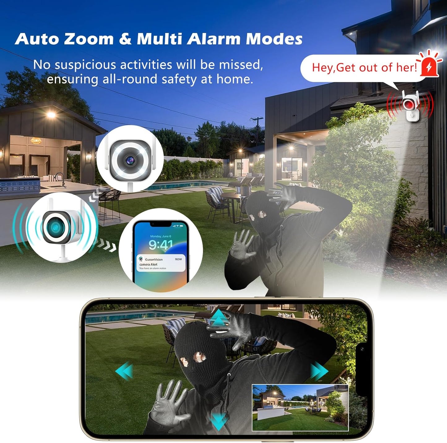 5G Outdoor/Indoor Cameras for Home Security, 1080P Baby Monitor Camera for Pet/Babyroom/Cat/Dog/Nanny/Elder, IP66 Waterproof, 3 Night Vision, Alarm Siren, SD/Cloud