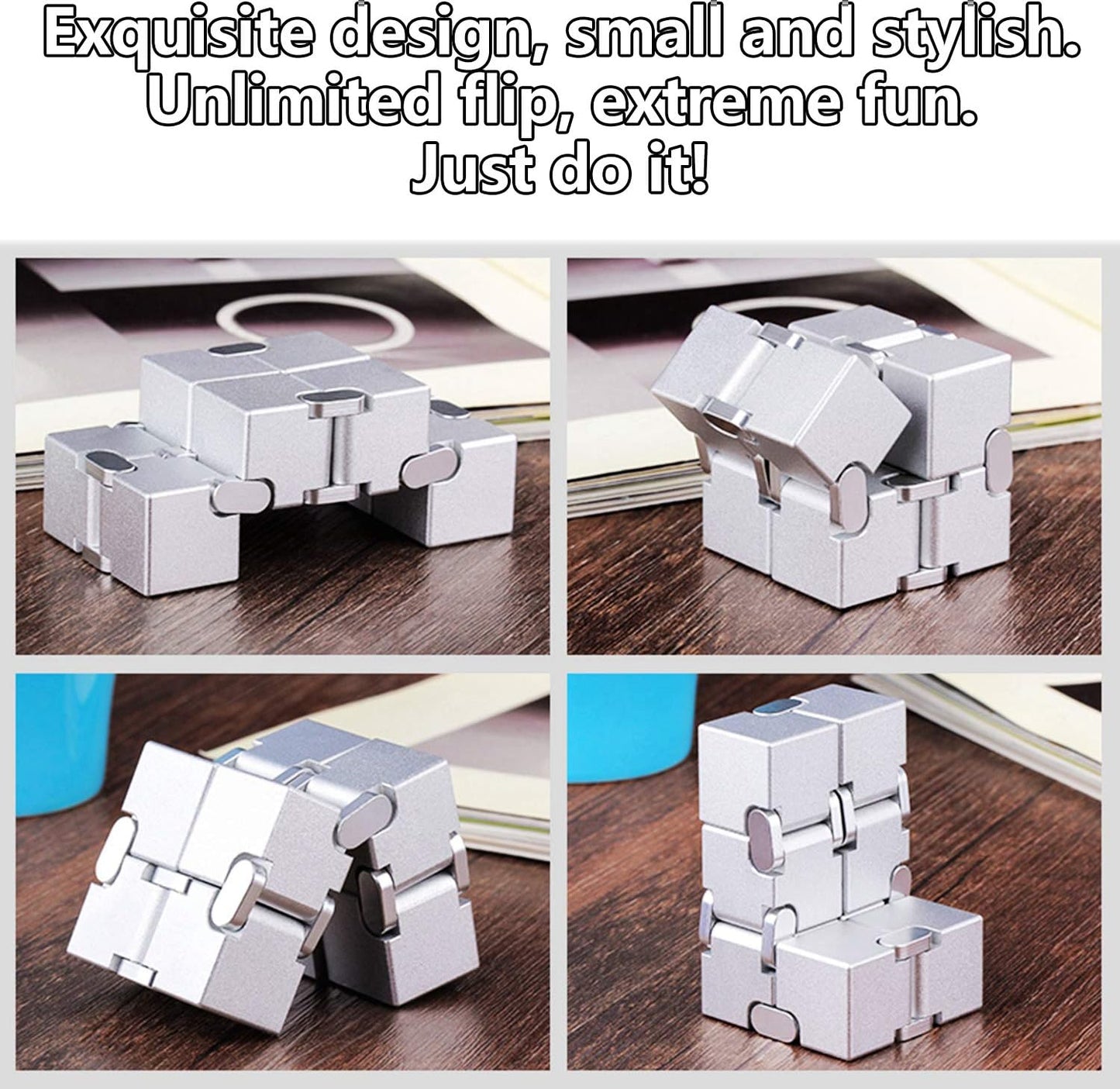 Metal Fidget Toys Infinity Cube for Men Christmas Day Gifts Anxiety Stress Relief Aluminum Alloy Material (Blue & Pink)