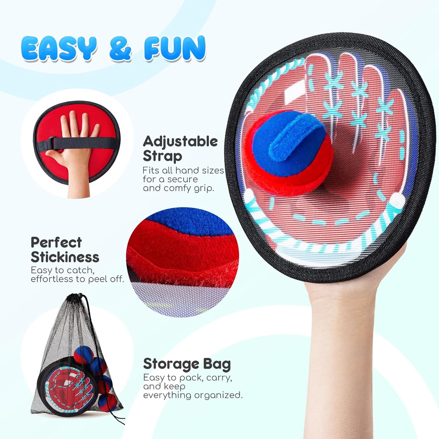 Toss and Catch Ball Set - Ultra Soft & Safe Toddler Baseball Gloves Designed for Pain-Free - Kids Games Toys Indoor Outdoor - Great for Yard Beach Pool - Gift for Boys Girls 2-4 5-7 8-10 Years
