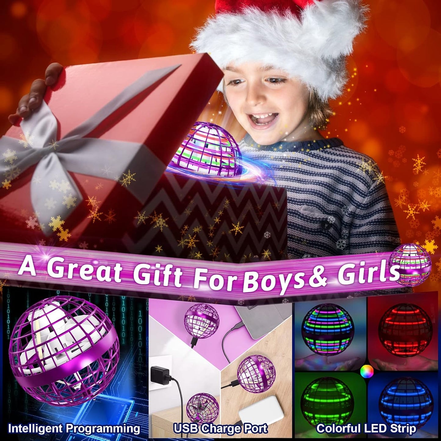 semai Flying Orb Ball Toys, 2023 Cosmic Globe Boomerang Soaring Hover Ball Galactic Fidget Spinner, Hand Mini Drones, Cool Toys Gift for 6 7 8 9 10+ Year Old Boys Girls Teens Indoor Outdoor Toys