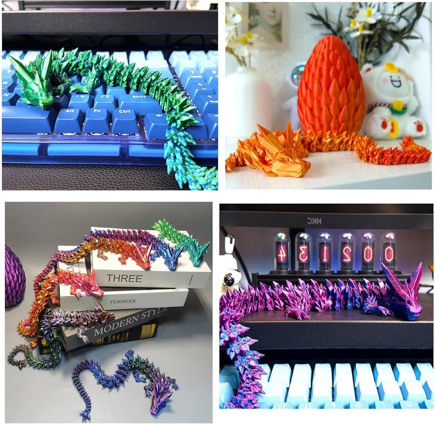 12inch 3D Printed Dragon Egg,Mystery Crystal Dragon Fidget Toys,Articulated Dragon,Home Desk Decor Easter Surprise Dinosaur Eggs,Adults Fidget Toys for Autism/ADHD (Colorful Blue)