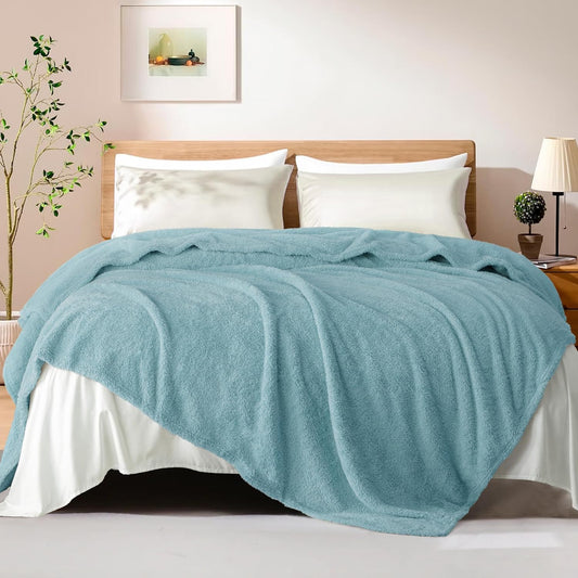 Exclusivo Mezcla Fleece Blanket for Couch, Soft and Cozy Queen Blankets for Women Men Girls Kids, Suitable for All Seasons, Slate Blue, 90x90 Inches