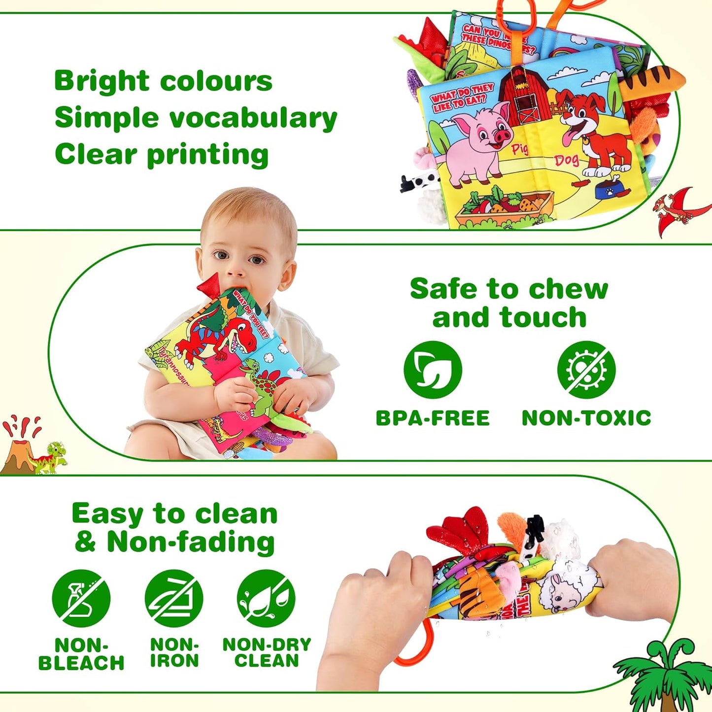 Vanmor 2 Pack Baby Cloth Books, High Contrast Sensory Crinkle Toys for 0-6 Months Infants, Soft Tummy Time Travel Essentials, for Boys, Easter Basket Stuffers