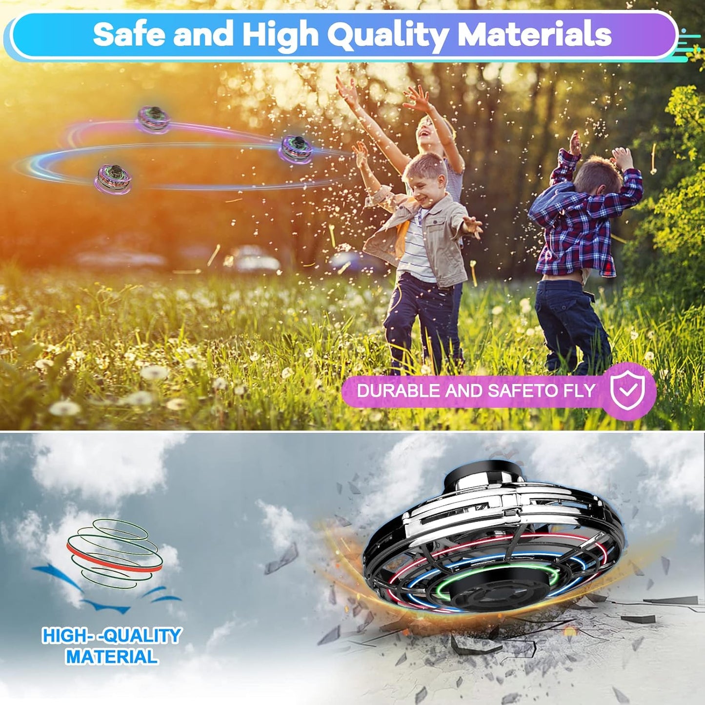 Flying Fidget Spinner,2024 Upgraded Flying Spinner Mini Hand Drone with 360 ° Rotating and LED Lights Outdoor Indoor Toy,Mini UFO Toy Drone for Boys Girls Adults (Black)