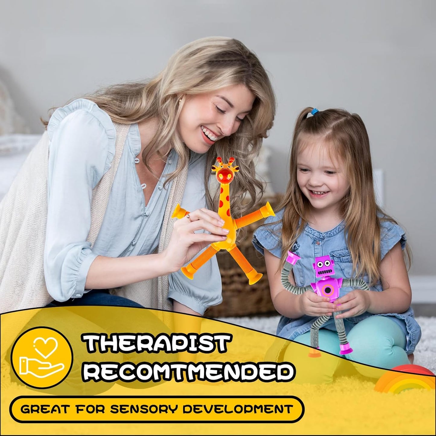 Autism Sensory Toys for Kid Boys Year Old Ages 4 5 6 7 8 9 10(8PCS), Suction Robot Toy Pop Tube Fidget Toys Autistic Travel Toys Valentine's Day Gift Easter Basket Stocking Stuffer for Kids