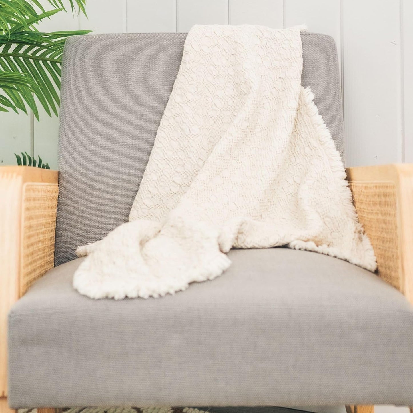 Crane Baby Oatmeal Boho Knit Blanket, Soft Cotton Nursery and Stroller Blanket, 100% Cotton, 30" x 40"