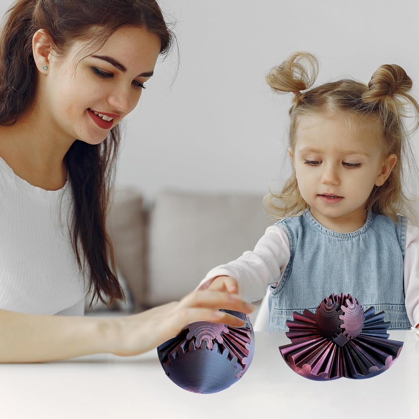 Gear Ball, Gear Sphere, 3D Printed Gear Ball Spin Ball or Cube Fidget Toy, Stress Ball, Fidget Ball, Gear Toy for Stress and Anxiety Relaxing (Color D)