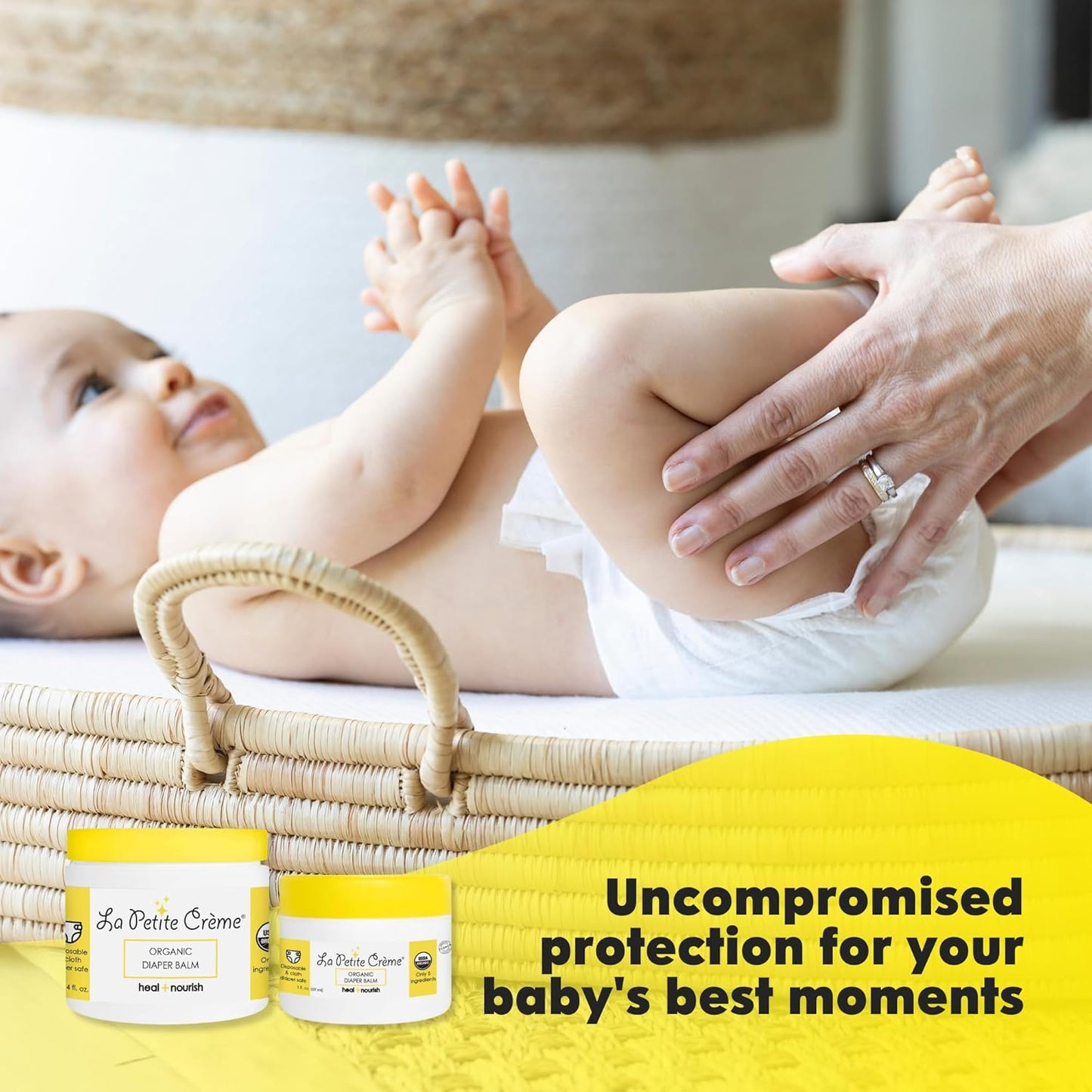 La Petite Creme French Organic Diaper Balm (4 oz) - Healing & Nourishing Diaper Cream - Gentle & Safe Liniment Baby Lotion - USDA Certified Organic - Baby Essentials for Newborn