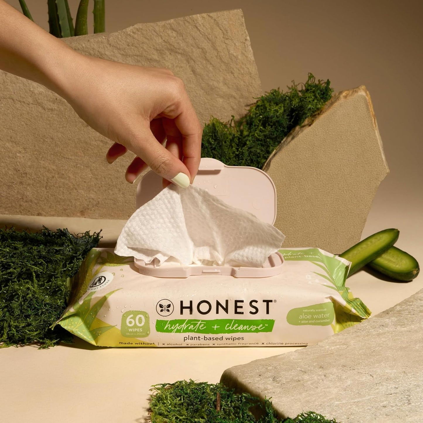 The Honest Company Hydrate + Cleanse Naturally Scented Wipes | Cleansing Multi-Tasking Wipes | 99% Water, Plant Based, Hypoallergenic | Aloe + Cucumber, 240 Count