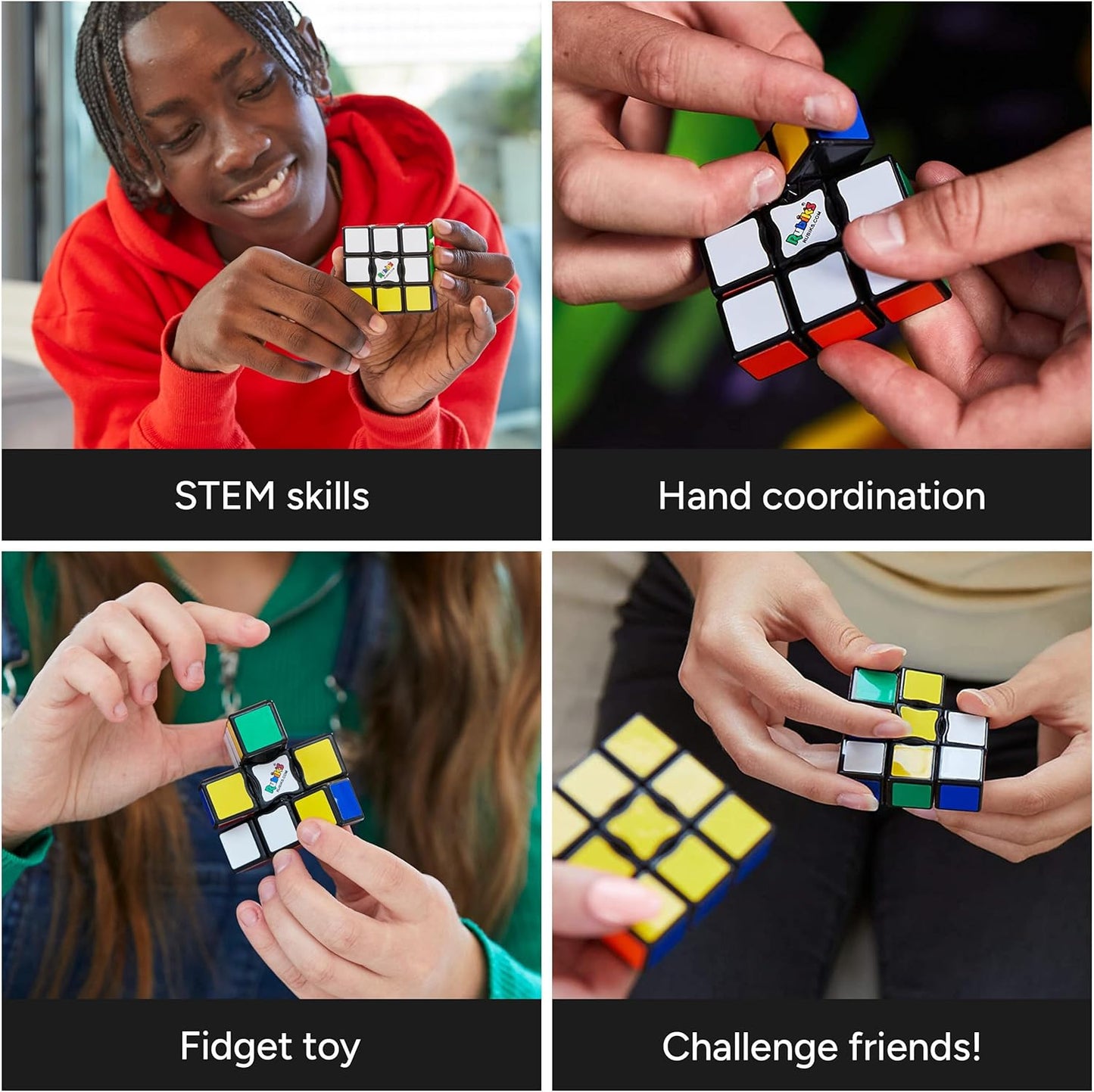 Rubik’s Edge, 3x3x1 Rubik’s Cube for Beginners Single Layer Puzzle Retro Educational Brain Teaser Travel Fidget Toy for Adults & Kids Ages 8+