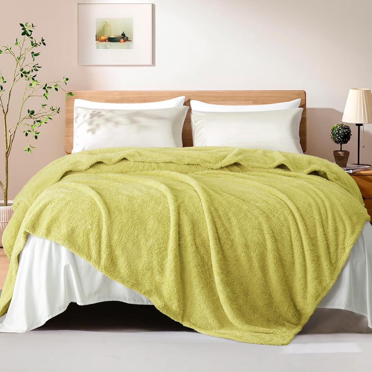 Exclusivo Mezcla Fleece Blanket for Couch, Soft and Cozy Queen Blankets for Women Men Girls Kids, Suitable for All Seasons, Light Green, 90x90 Inches