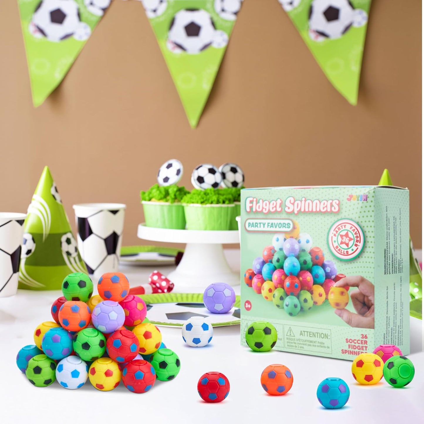 JOYIN 36 Pack Soccer Fidget Spinners, Kids Soccer Party Favors Fidget Toys Bulk, Goodie Bags Stuffers for Birthday Party, Treasure Box Toys for Classroom, School Reward