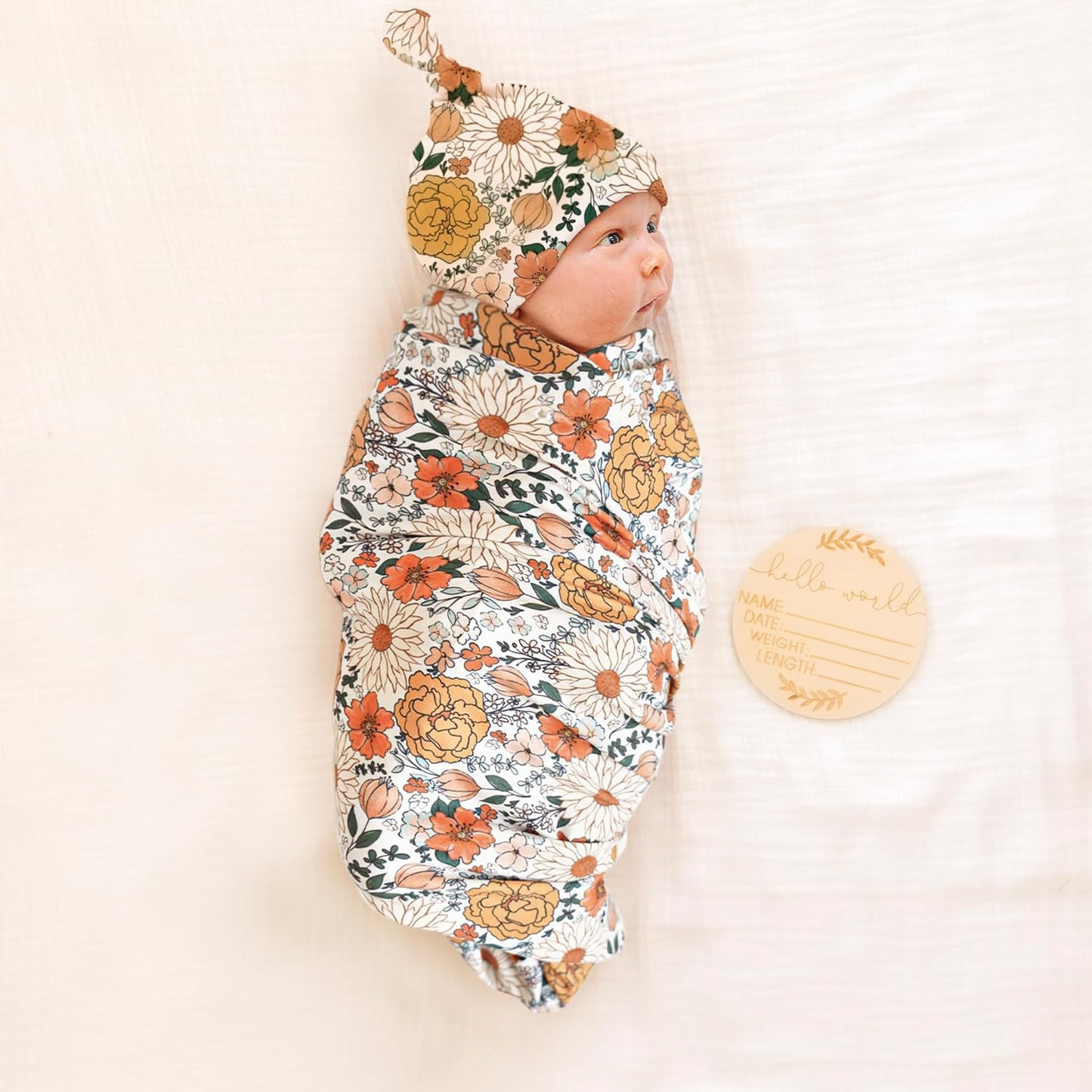 Konssy Baby Girl Newborn Receiving Blanket with Matching Headband and Beanie Set Baby Swaddle Nursery Swaddle Wrap