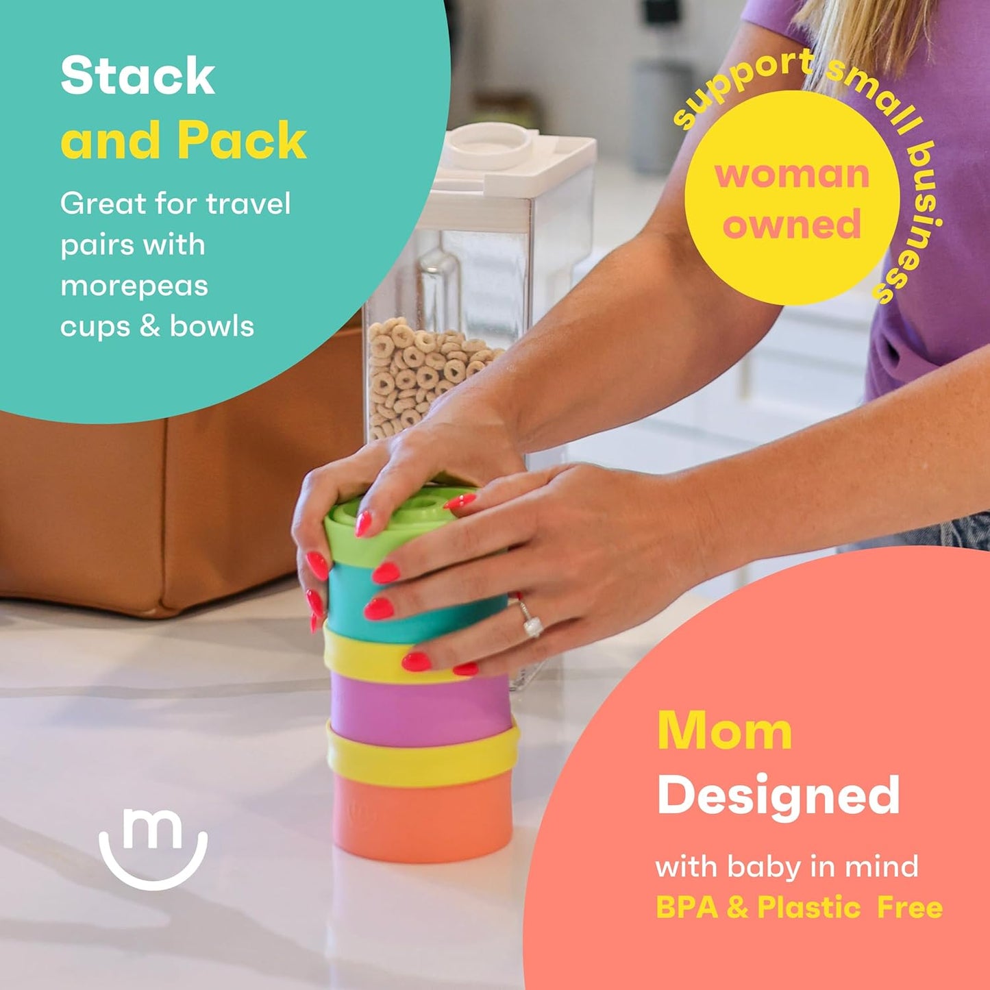 morepeas The Everything Snack Bowl - All-in-One Baby, Toddler & Kid Food Container - Travel Essential with Spill Proof Lid & Suction Base - Blueberry